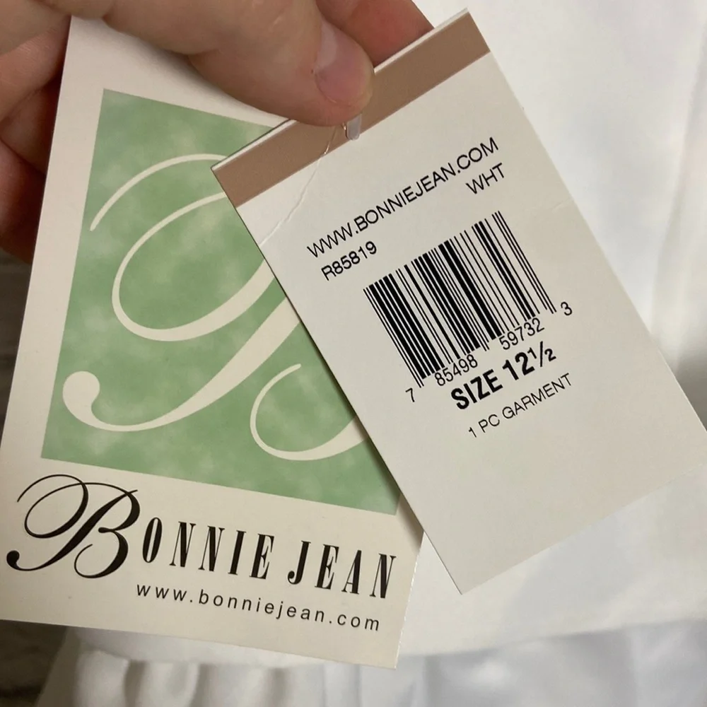 Bonnie Jean Girl's 12 1/2 White Pearl and Bow Layered Formal Dress